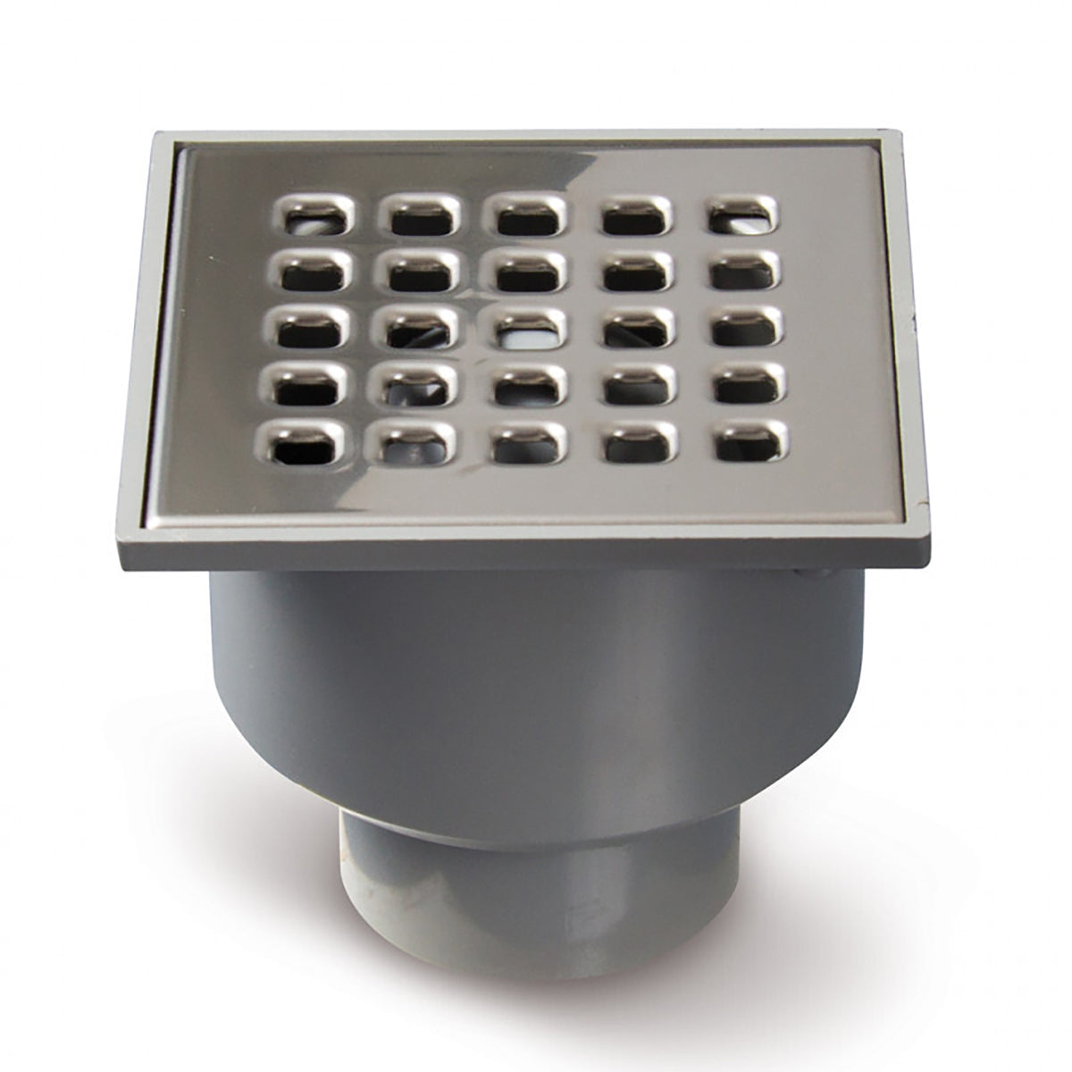 Floor drain 105 x 105 mm with bottom outlet stainless steel