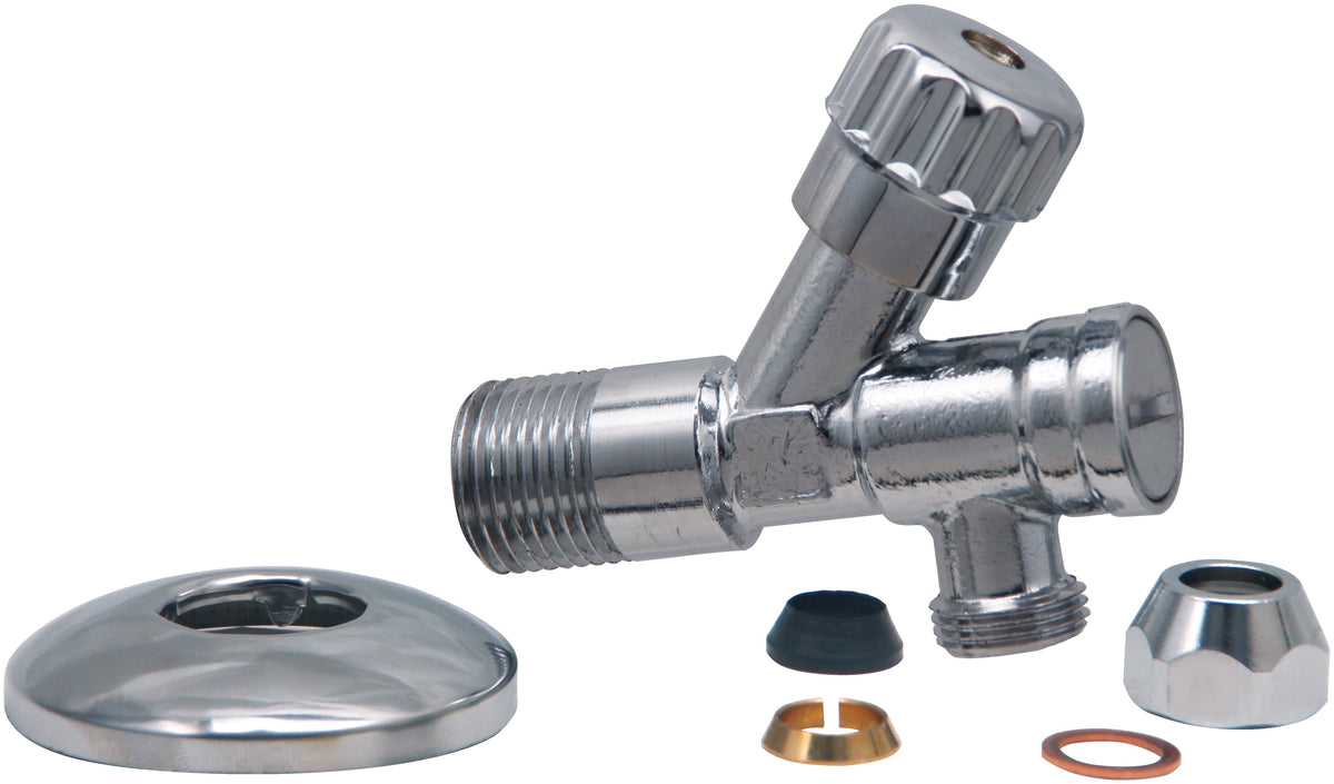Luxor corner stopcock with filter 1/2" x 3/8" or compression 10 mm chrome