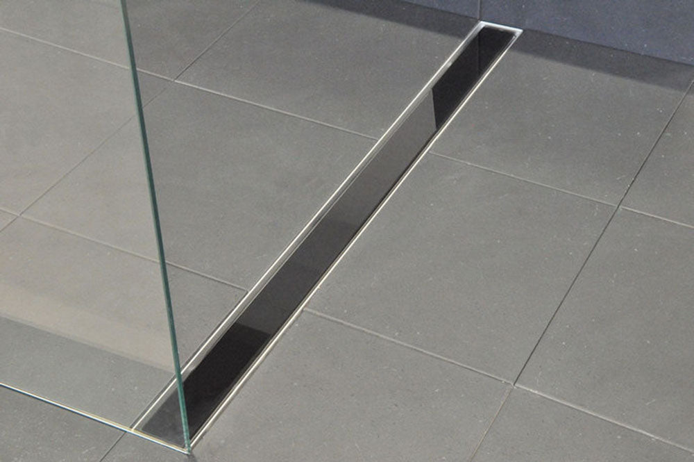 Glasrooster voor douchegoot 100 x 7 cm glanzend zwart