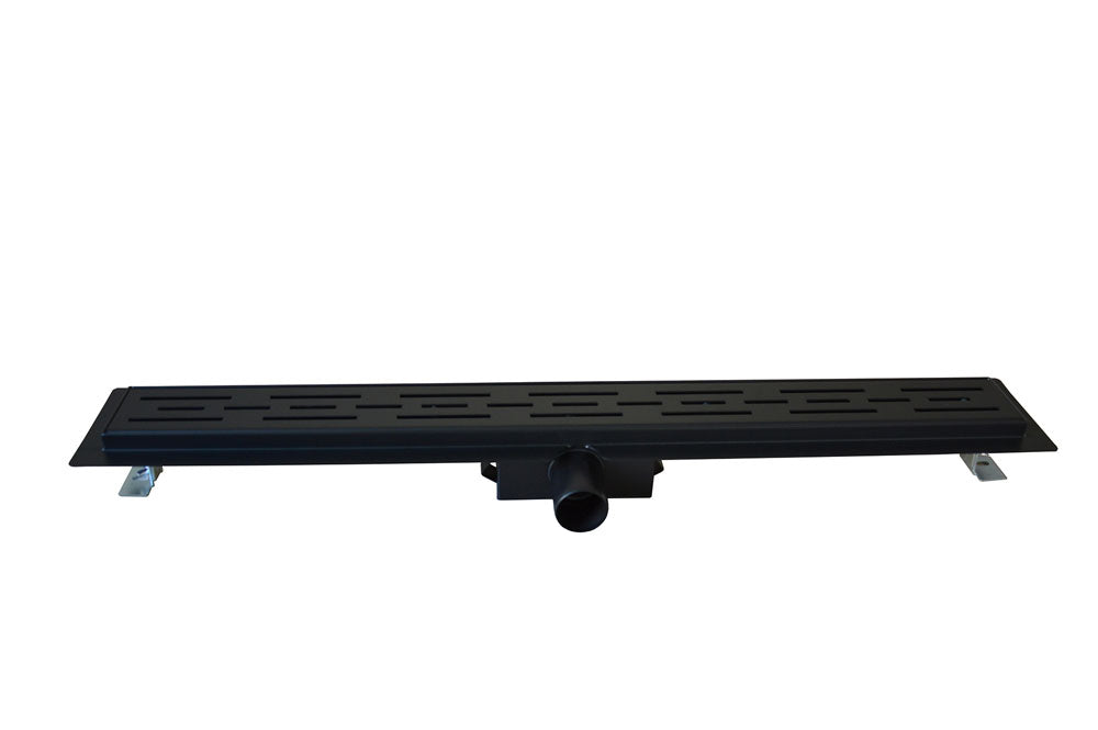 Shower drain with flange and grate 100 x 7 cm matte black