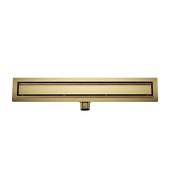 Douchegoot met flens en tegelrooster 90 x 7 cm geborsteld messing PVD