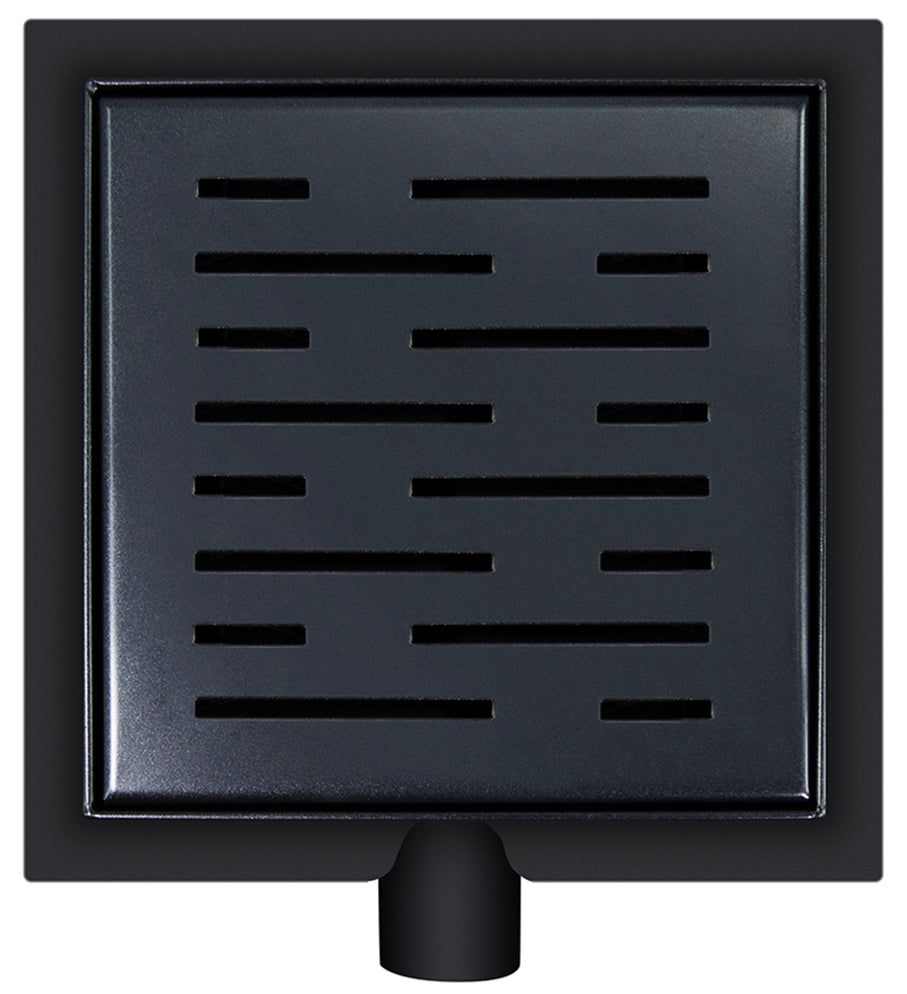 Shower drain with flange and side outlet 15x15 cm matt black