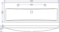 Wiesbaden Flag wastafel enkel met 2 kraangaten 100x36x4 cm kunstmarmer glans wit