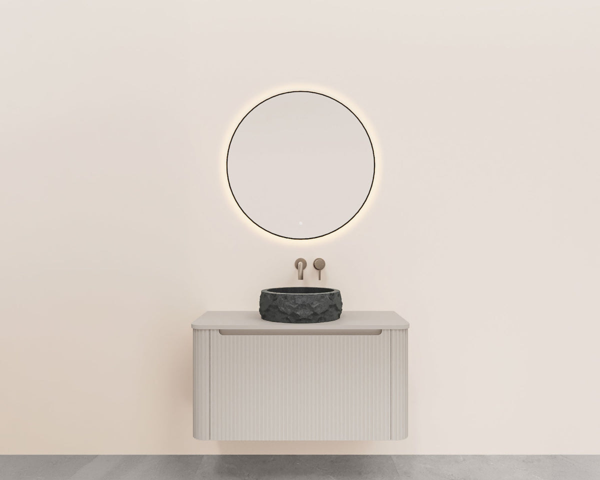 Sulora onderkast afgeronde hoeken geribbeld met 1 lade 1 uitsparing 100 x 48 cm mat beige