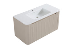 Wiesbaden Sulora onderkast - afgeronde hoeken - geribbeld - met 1 lade 1 uitsparing - 100 x 48 cm - mat beige
