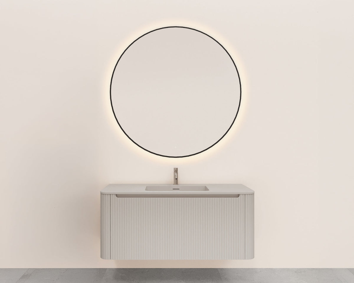 Sulora onderkast afgeronde hoeken geribbeld met 1 lade 1 uitsparing 120 x 48 cm mat beige