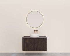 Sulora onderkast afgeronde hoeken geribbeld met 1 lade 1 uitsparing 80 x 48 cm walnoot