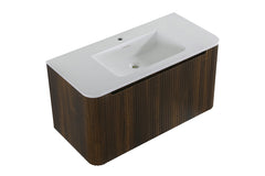 Sulora onderkast afgeronde hoeken geribbeld met 1 lade 1 uitsparing 100 x 48 cm walnoot