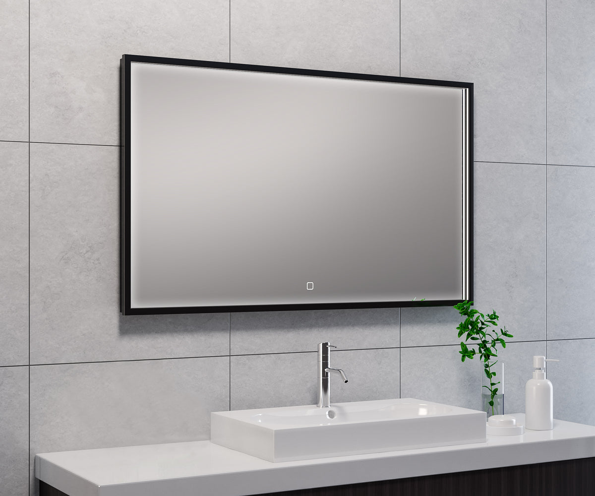 Avi spiegel rechthoek met LED, dimbaar en spiegelverwarming 100 x 60 cm mat zwart