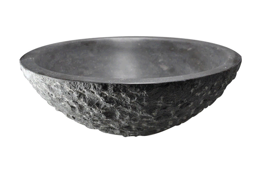 Raw round hammered washbasin 42x14 cm honed bluestone