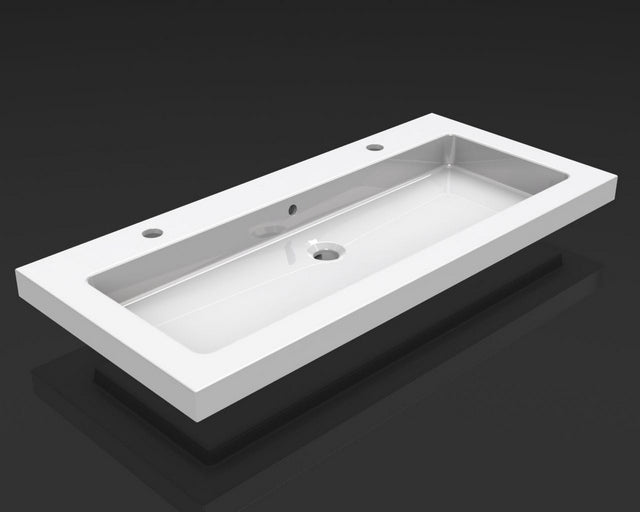 Kera single washbasin with 2 tap holes 100x46x5 cm ceramic gloss white