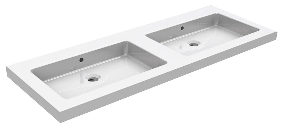Ceramic washbasin double without tap hole 120x46x5 cm ceramic glossy white