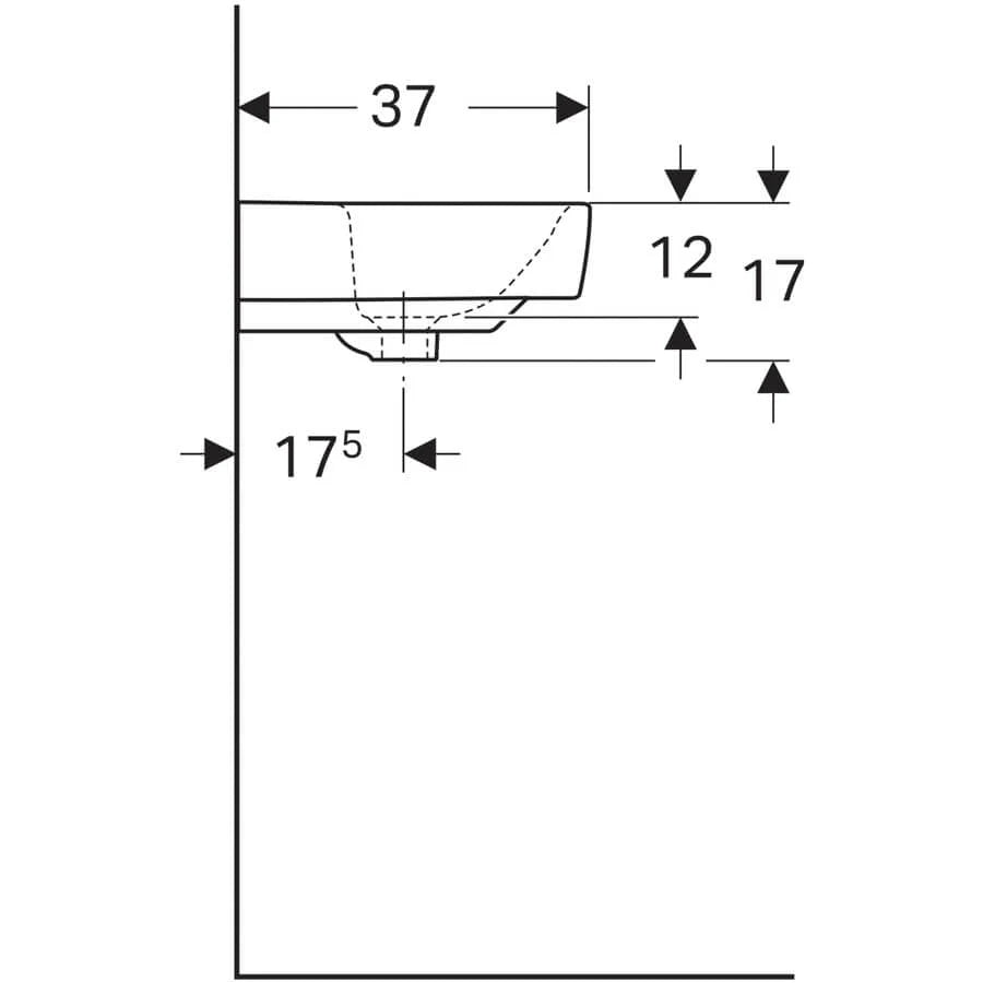 Geberit Renova Compact Wastafel Keramiek Wit met Overloop – Wandmontage – Zonder Kraan - Glans wit