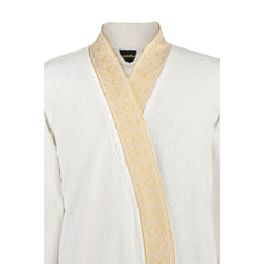 Aymando Dubai Badjas - Wit met Goud - Luxe Unisex Badjas van 100% Katoen met Geborduurde Gouden Bies