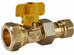 Brass gas ball valve Gastec 22 mm compression x 15 mm compression