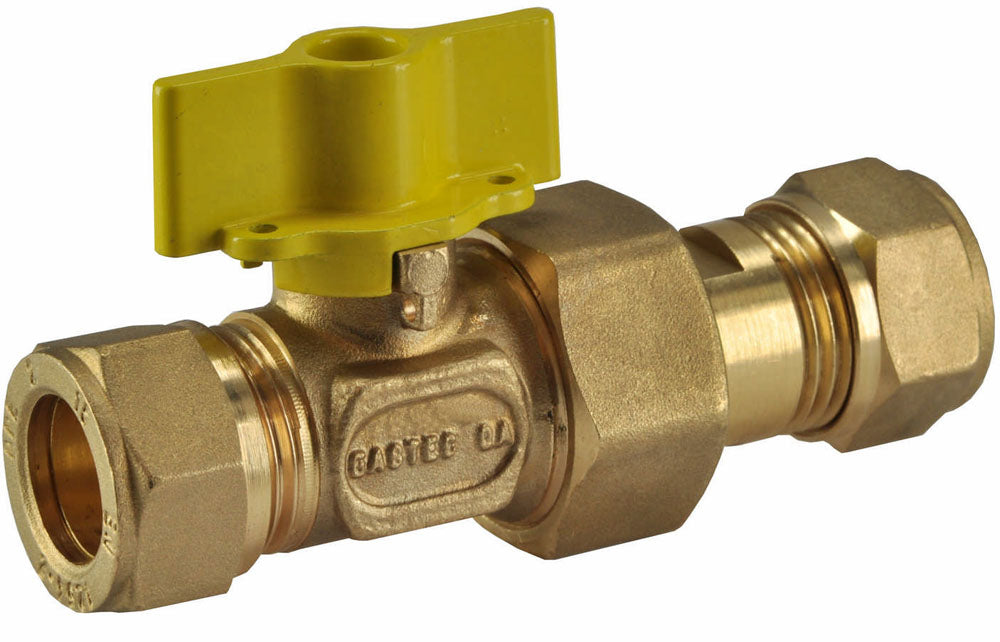 Brass Gas Ball Valve Gastec 15mm compression x 15mm compression