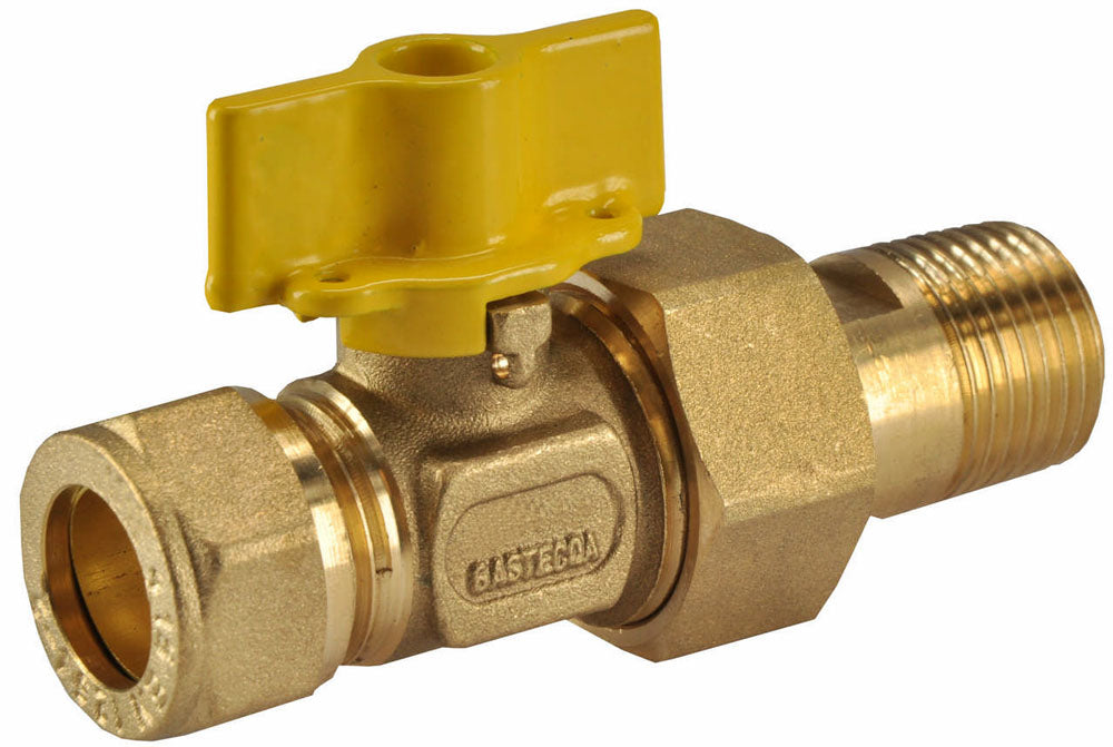 Brass Gas Ball Valve Gastec 15mm compression x 1/2" male