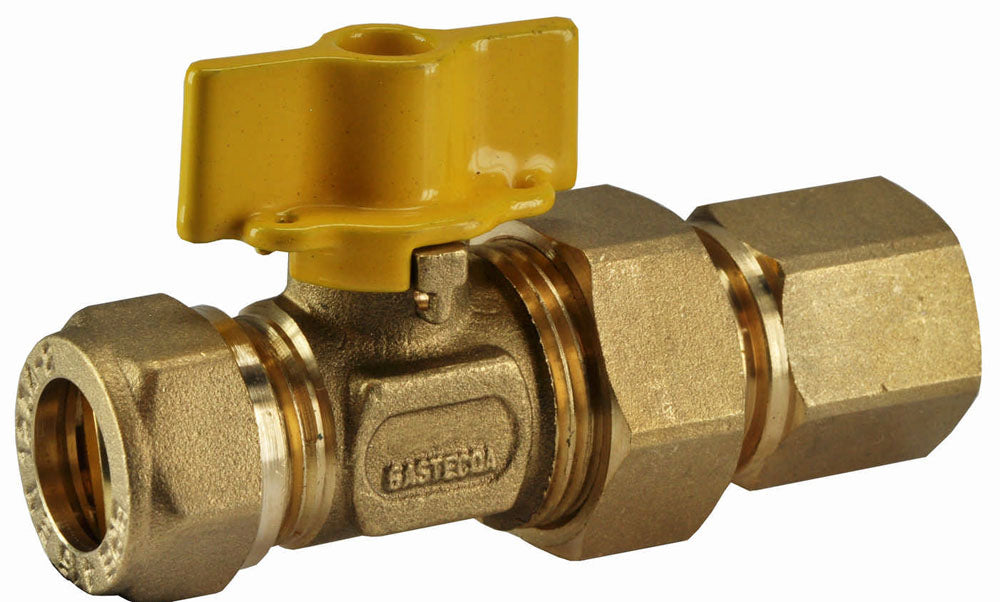 Brass gas ball valve Gastec 15 mm compression x 1/2" FI