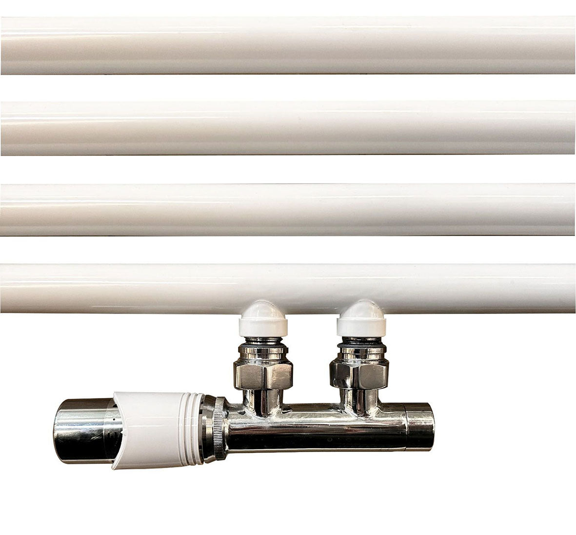 Onderblok set haaks links compleet 16 x 2,0 en 15 mm knel chroom/wit