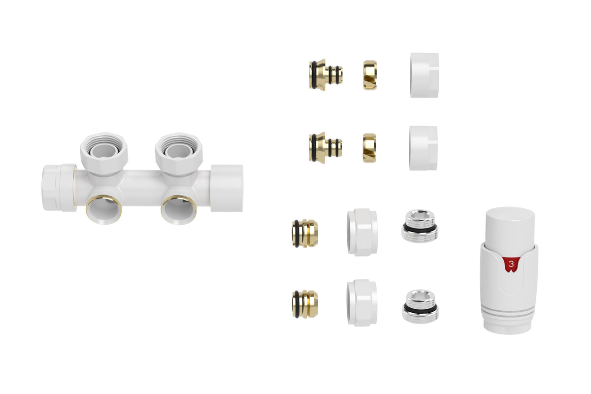 Set thermostatic angled left/right white gloss valve block