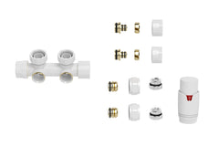 Set thermostatic angled left/right white gloss valve block