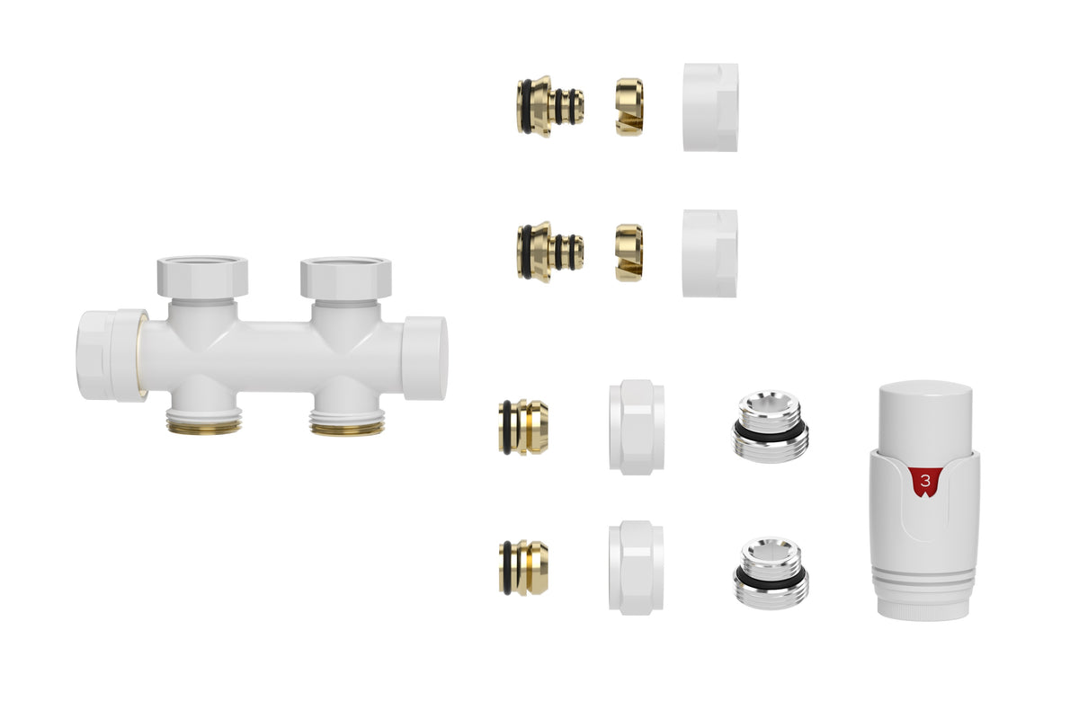Set thermostatic valve body straight gloss white