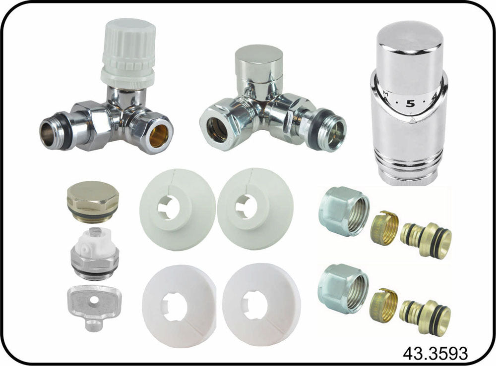 luxury thermostatic radiator valve set angled wrong left chrome