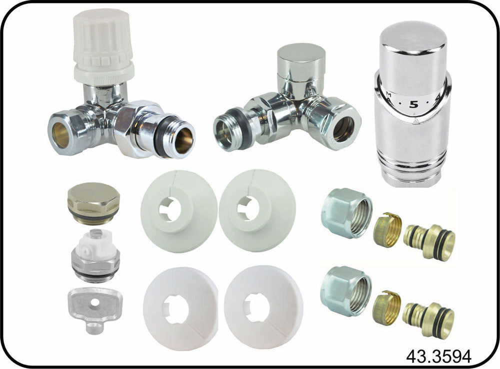 luxury therm.rad.connection set angled wrong right chrome