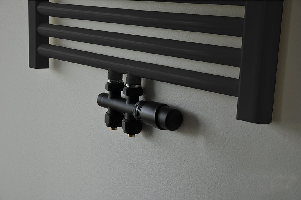 set thermostatic valve block straight matt black