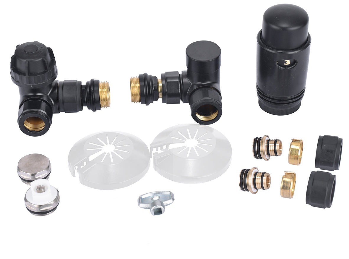 luxury therm.rad.connection set angled wrong right matt-black