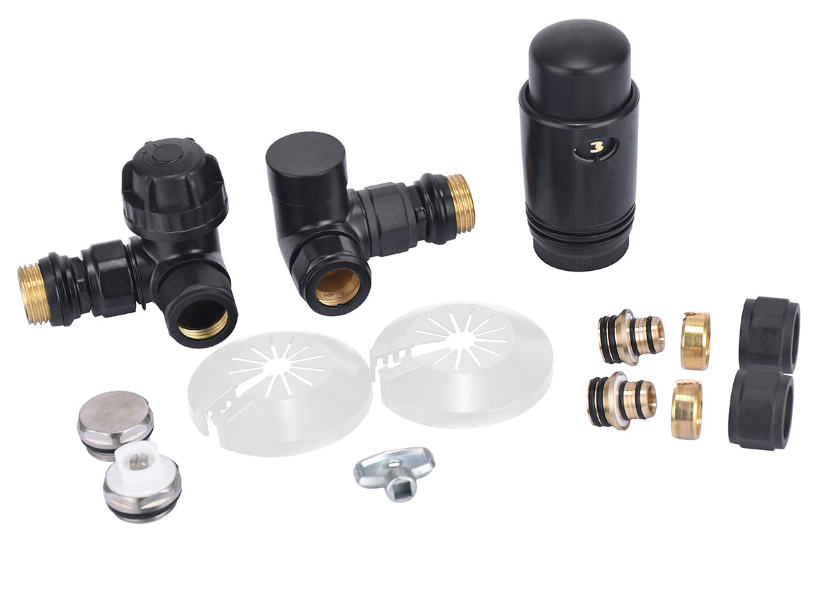 Luxury therm. rad. connection set angled wrong left matte black