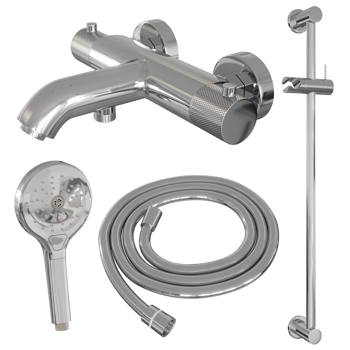 Brauer Carving badthermostaat Glijstangset - 3-standen handdouche - chroom