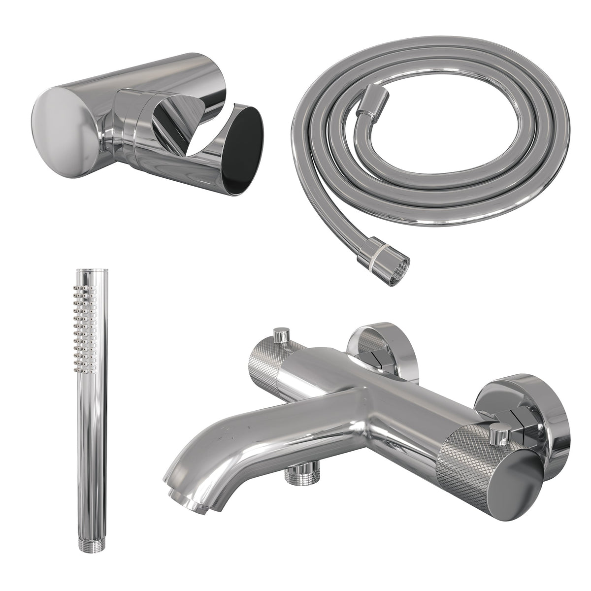 Brauer Carving badthermostaat met badset - staafhanddouche - geborsteld RVS PVD