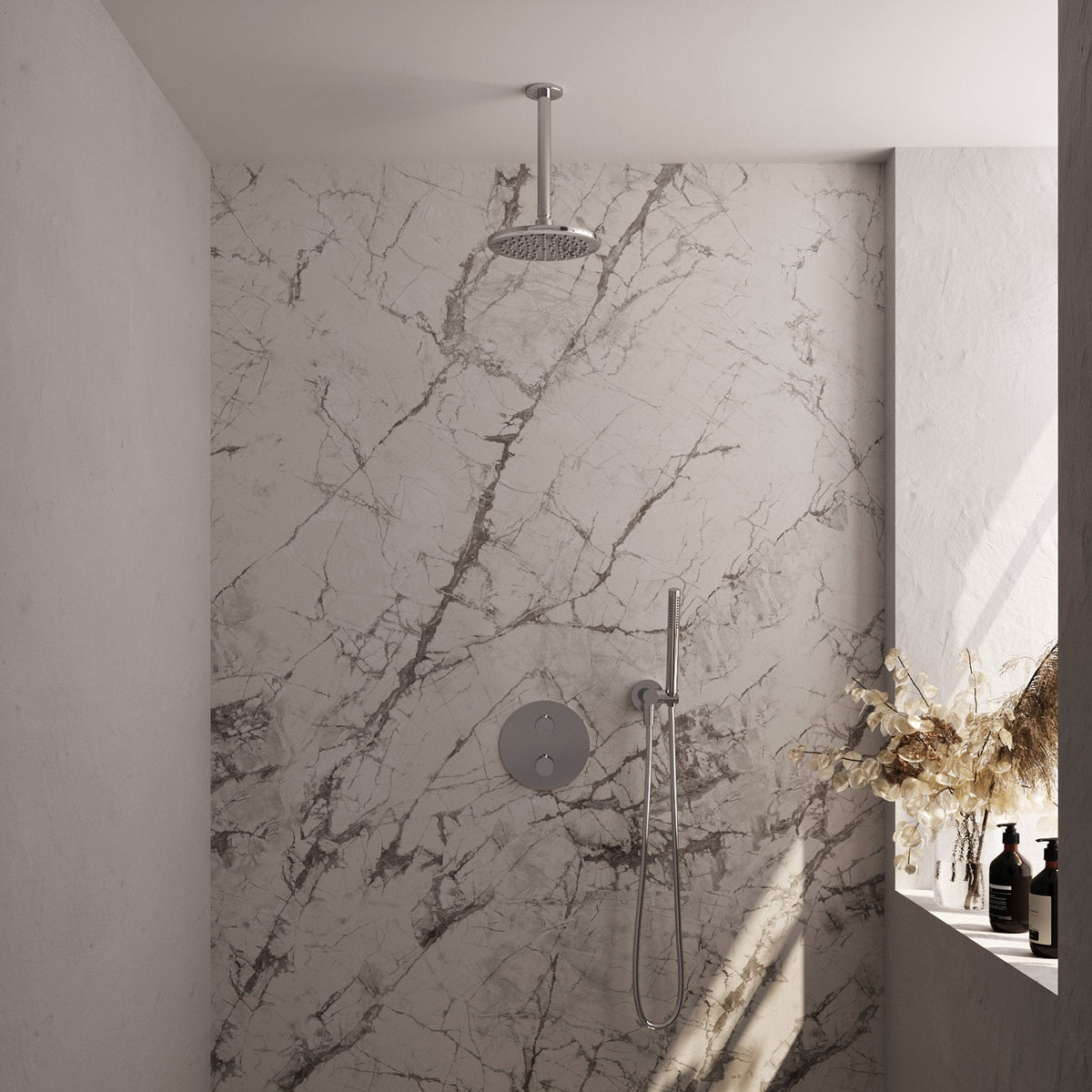 Brauer Edition inbouw regendoucheset 3-weg rond - 20cm hoofddouche - plafondarm - staafhanddouche - wandhouder - chroom