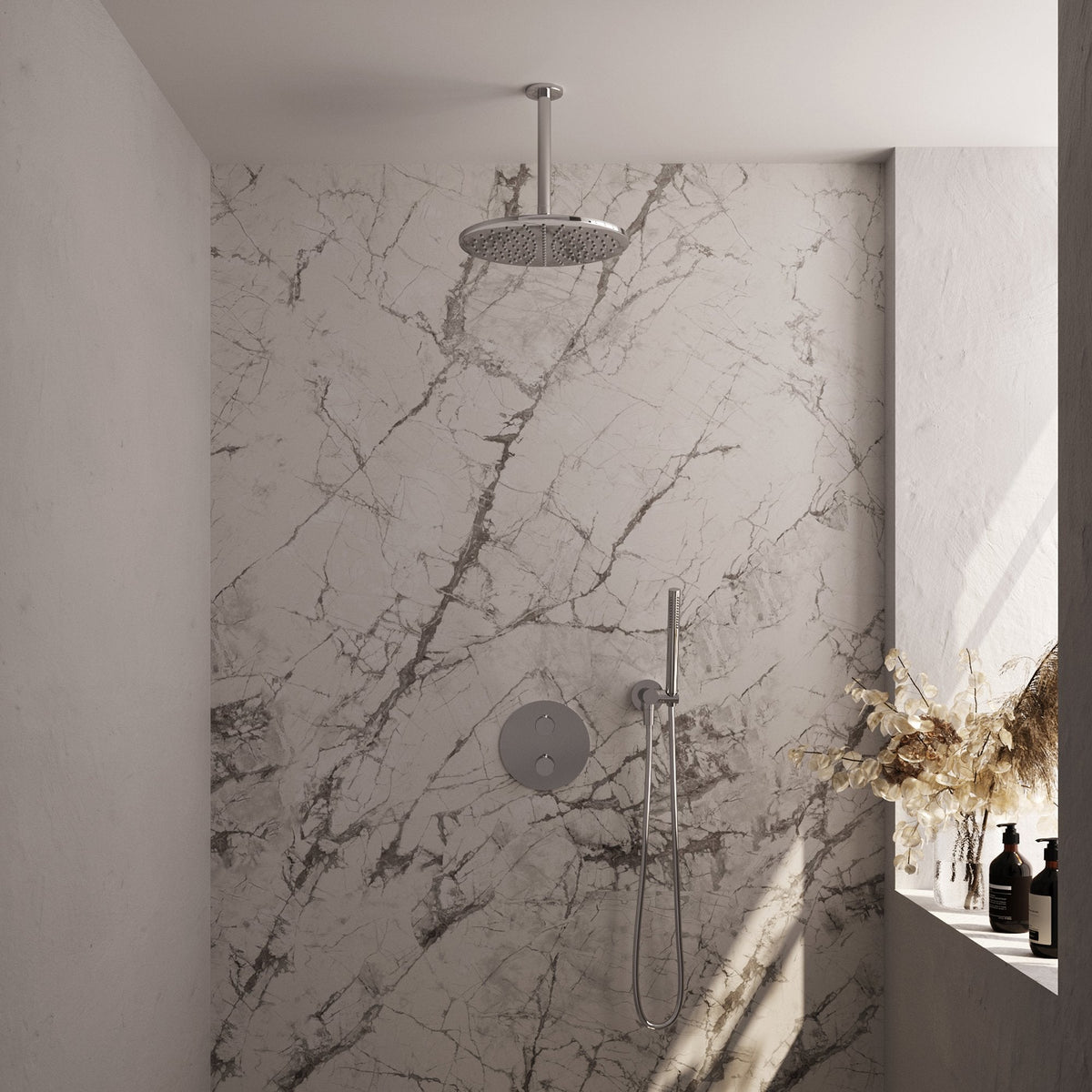 Brauer Edition inbouw regendoucheset 3-weg rond - 30cm hoofddouche - plafondarm - staafhanddouche - wandhouder - chroom