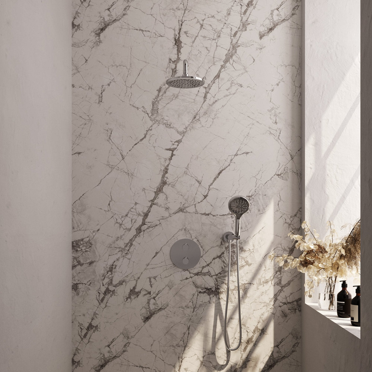 Brauer Edition inbouw regendoucheset 3-weg rond - 20cm hoofddouche - gebogen wandarm - 3 standen handdouche - wandhouder - chroom