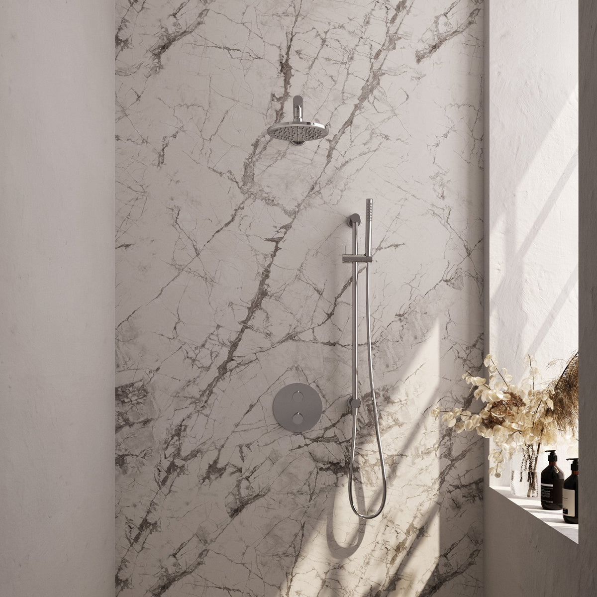 Brauer Edition inbouw regendoucheset 3-weg rond - 20cm hoofddouche - rechte wandarm - staafhanddouche - glijstang - chroom