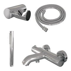 Brauer Stripe opbouw bad thermostaatkraan set - met staafhanddouche - chroom