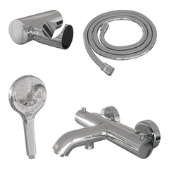 Brauer Stripe opbouw bad thermostaatkraan set - met 3-standen handdouche - chroom