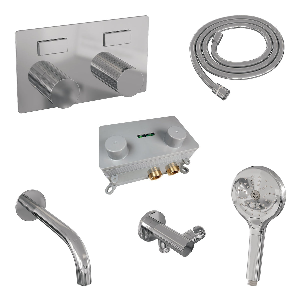 Brauer Stripe inbouw badthermostaat met drukknoppen en uitloop - 3-standen handdouche - chroom
