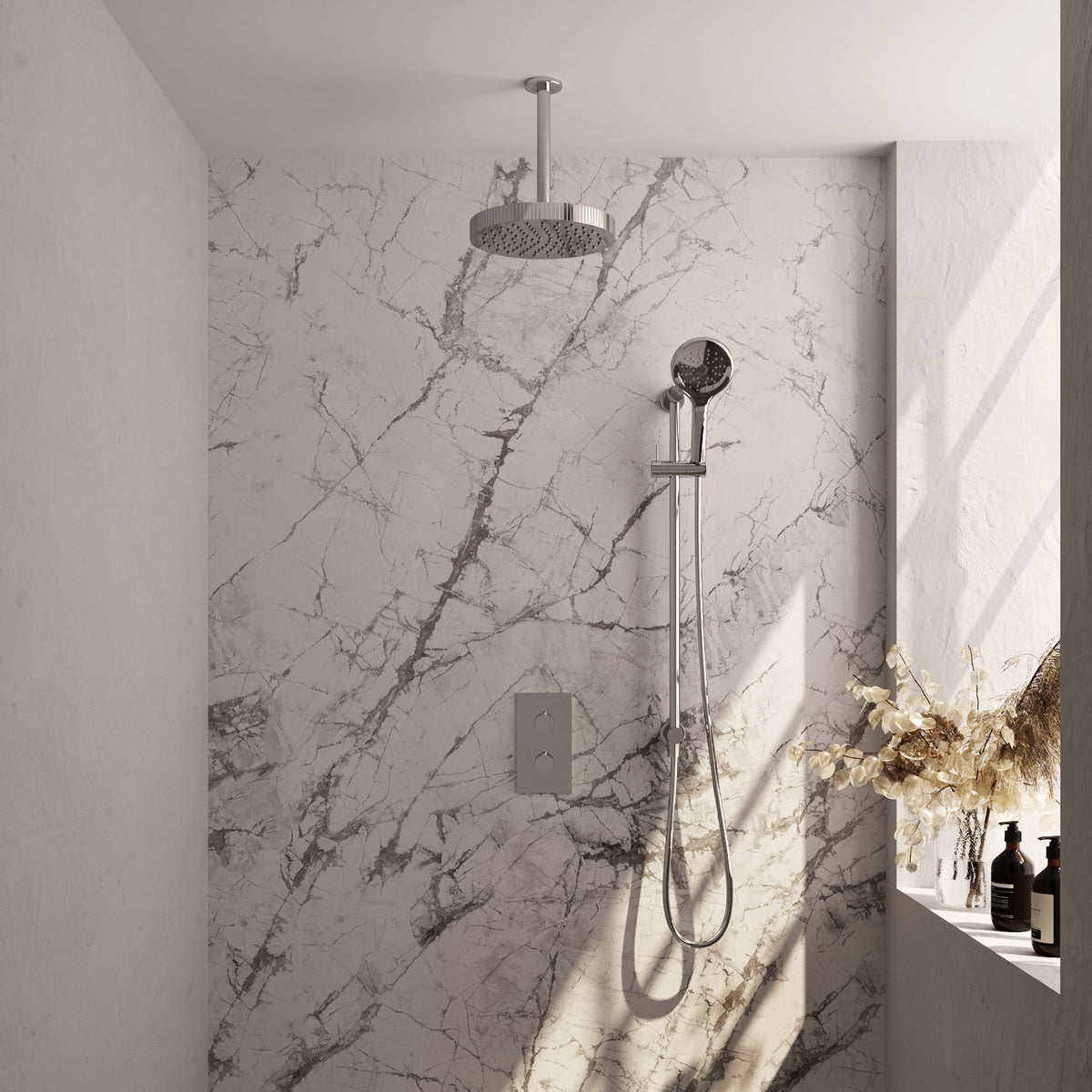 Brauer Stripe thermostatische inbouw regendouche rechthoekig  - 20cm plafondbuis - 3-standen handdouche - glijstang - chroom