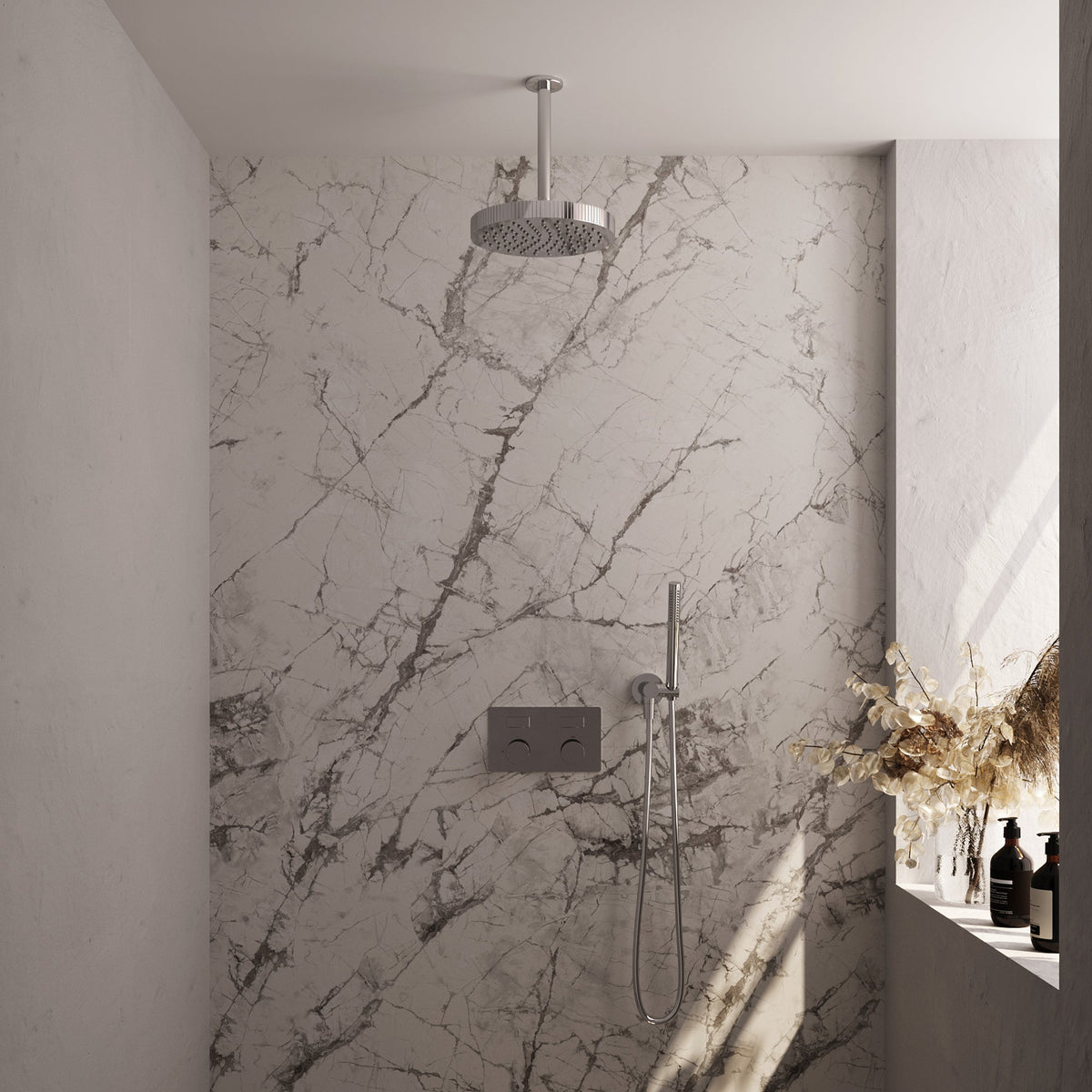 Brauer Stripe inbouw regendoucheset met drukknoppen  - 20cm plafondbuis - staafhanddouche - wandhouder - chroom