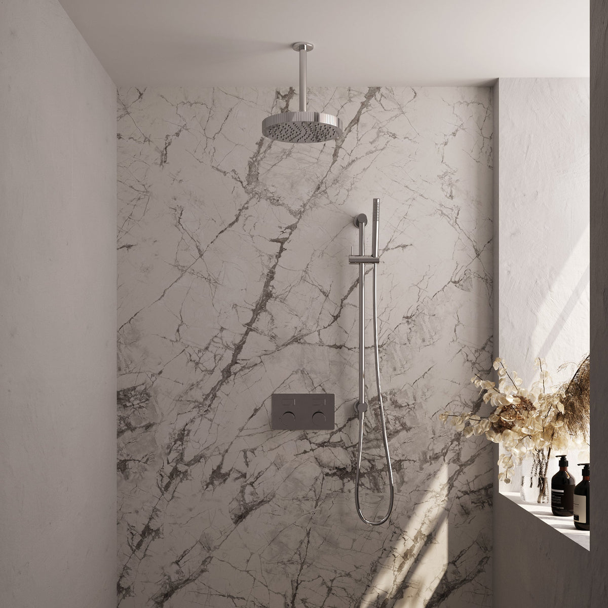Brauer Stripe inbouw regendoucheset met drukknoppen  - 20cm plafondbuis - staafhanddouche - glijstang - chroom