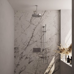 Brauer Stripe inbouw regendoucheset met drukknoppen  - 20cm plafondbuis - staafhanddouche - glijstang - chroom