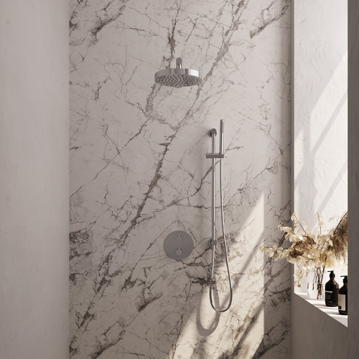 Brauer Stripe inbouw regendoucheset rond - rechte wandarm - staafhanddouche - glijstang - chroom
