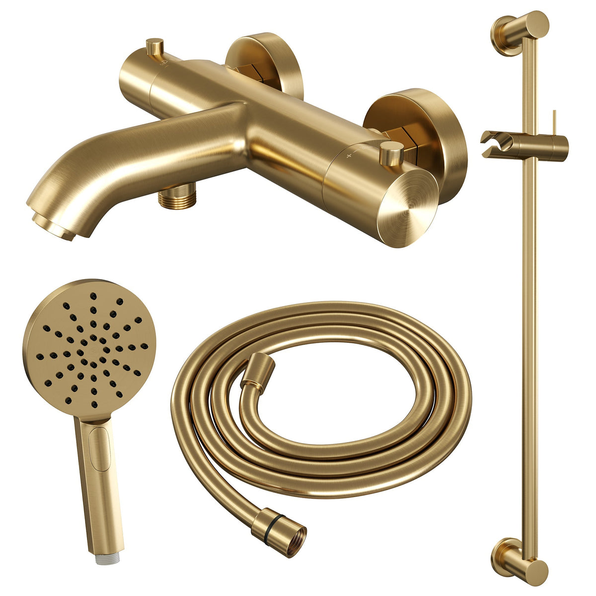 Brauer Edition badthermostaat Glijstangset - 3 standen handdouche - Geborsteld Goud PVD