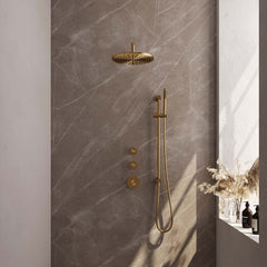 Brauer Edition thermostatische inbouw doucheset - hoofddouche 30cm - wandarm gebogen - staafhanddouche - Glijstang - Geborsteld Goud PVD
