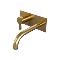 Brauer Edition inbouw wastafelkraan - gebogen uitloop - achterplaat - hendel links - Geborsteld Goud PVD - 5-GG-083-B1