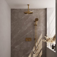 Brauer Edition inbouw doucheset - ronde handdouche - 30cm hoofdouche - plafondbuis - glijstang - Geborsteld Goud PVD