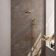 Brauer Edition inbouw regendoucheset 3-weg rond - 20cm hoofddouche - gebogen wandarm - staafhanddouche - glijstang - Geborsteld Goud PVD